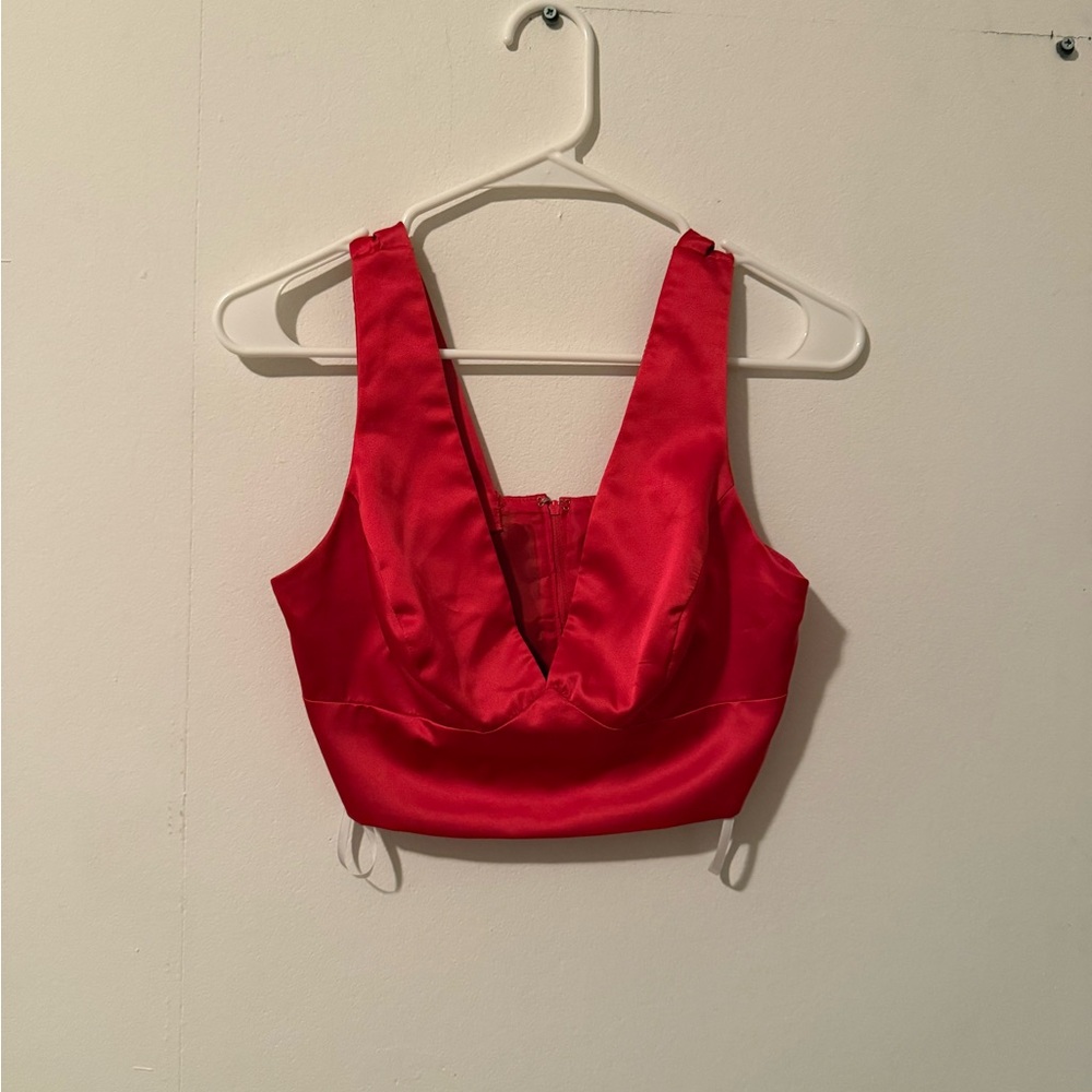 Windsor Red Satin Crop Top